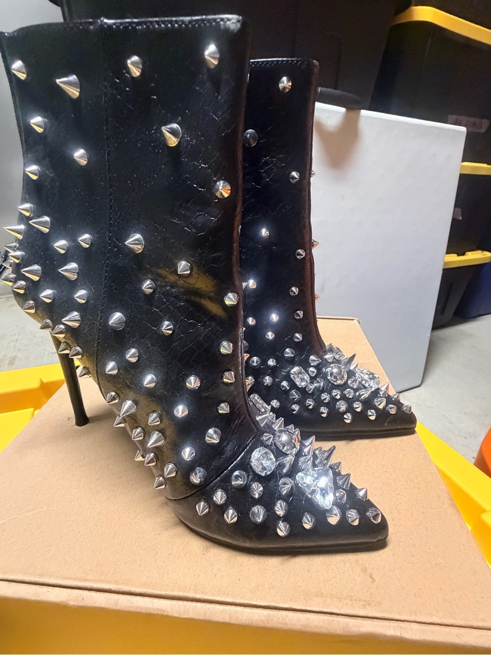 Steve Madden crystal stud and crested boots